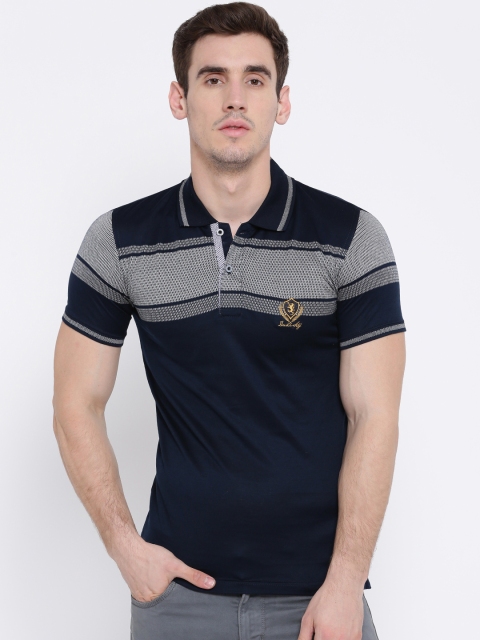 

Duke Men Navy Blue Solid Polo Collar T-shirt