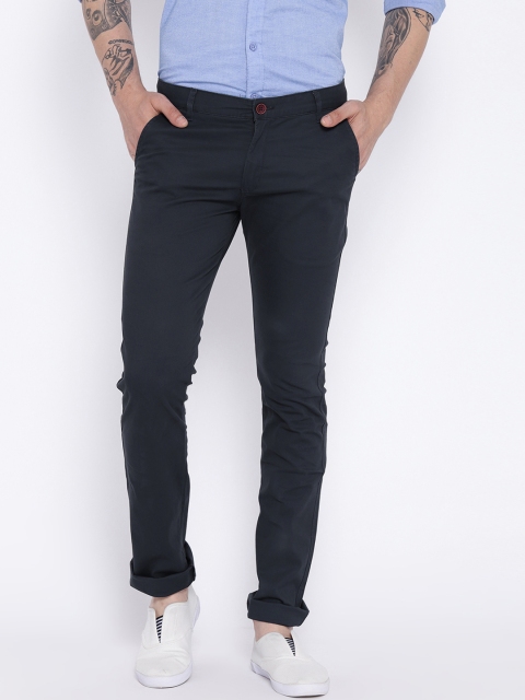 

Duke Men Navy Blue Slim Fit Solid Chinos