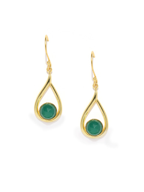 

Gehna Gold-Toned & Green 925 Sterling Silver Onyx Teardrop Shaped Earrings