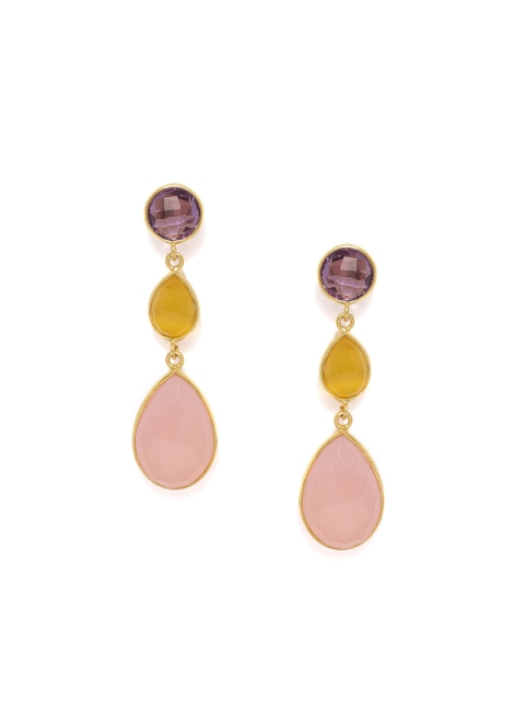 

Gehna Multicoloured 925 Sterling Silver Chalcedony & Amethyst Teardrop Shaped Earrings, Gold