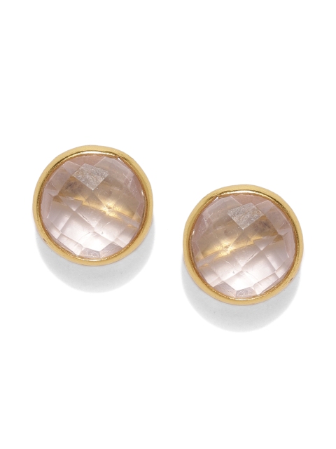 

Gehna Gold-Toned & Pink Quartz 925 Sterling Silver Circular Studs