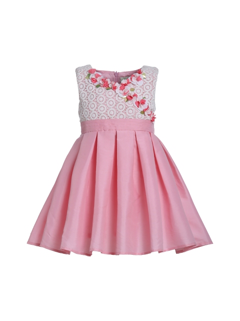

A Little Fable Girls Pink Colourblocked Fit and Flare Dress