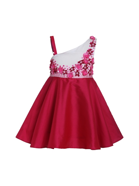 

A Little Fable Girls Pink Colourblocked Fit and Flare Dress