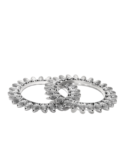 

Priyaasi Set of 2 Oxidised Silver-Toned Textured Handcrafted Bangles