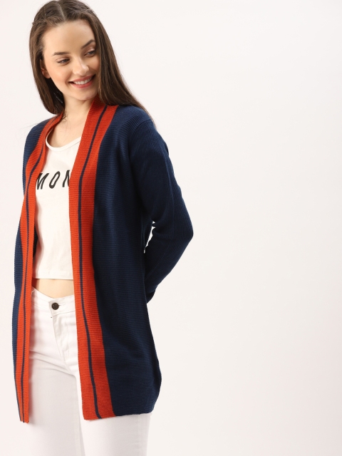 

DressBerry Navy Blue & Rust Solid Open Front Shrug
