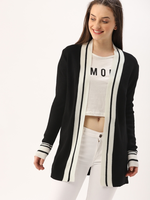 

DressBerry Black & White Solid Open Front Shrug