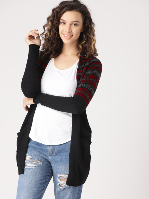 

DressBerry Women Black & Red Self Design Front-Open