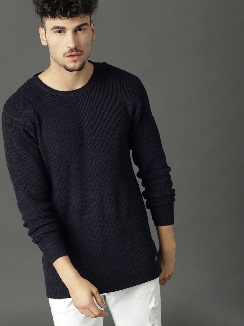 

Roadster Men Navy Blue Solid Pullover