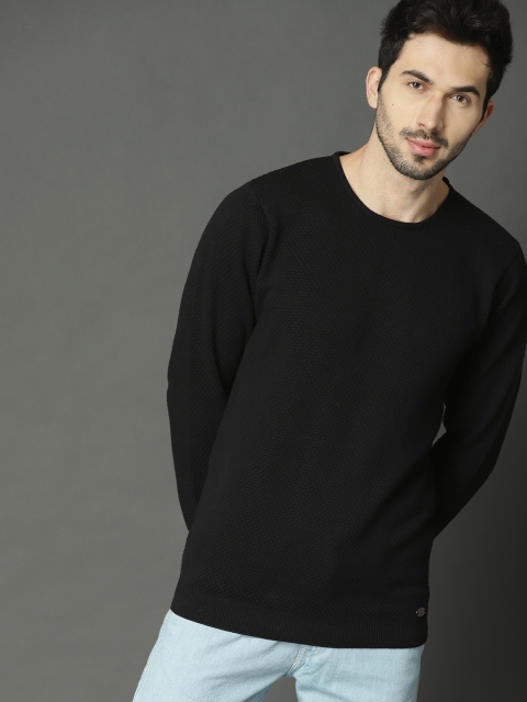 

Roadster Men Black Self Design Pullover