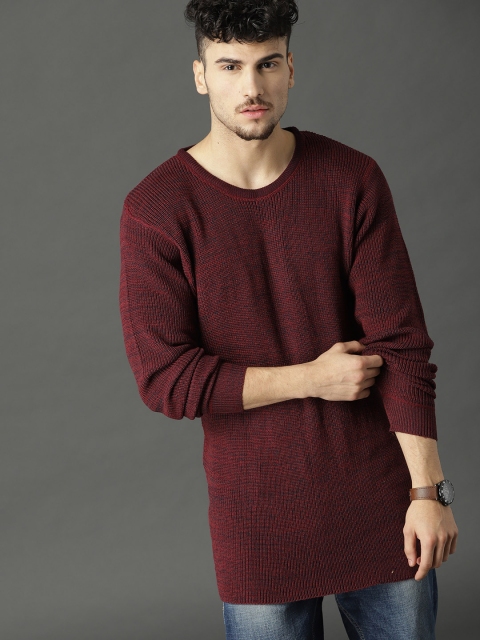 

Roadster Men Burgundy Solid Pullover