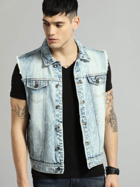 

Roadster Men Blue Sleeveless Denim Jacket