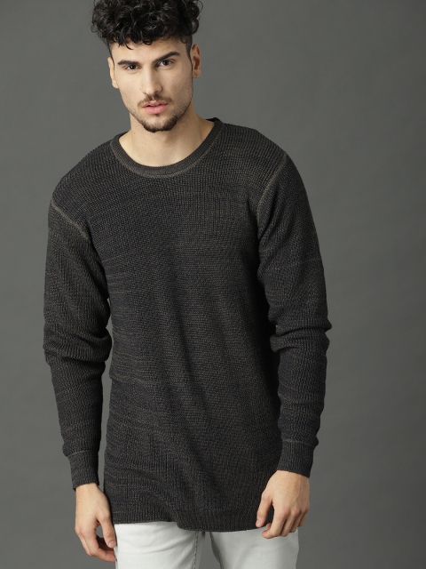 

Roadster Men Olive Brown Solid Pullover
