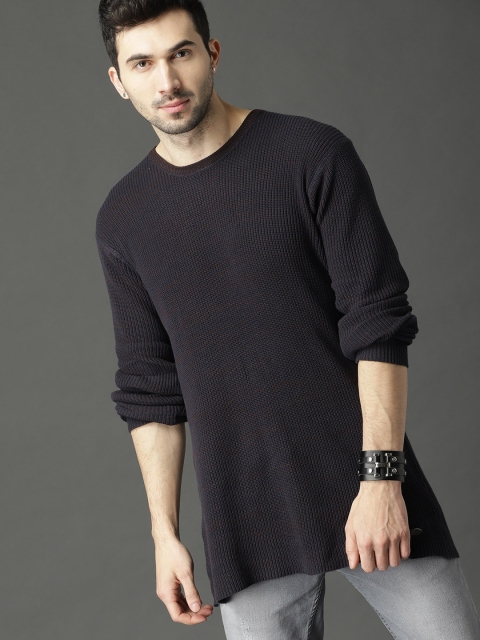 

Roadster Men Navy Blue Solid Pullover