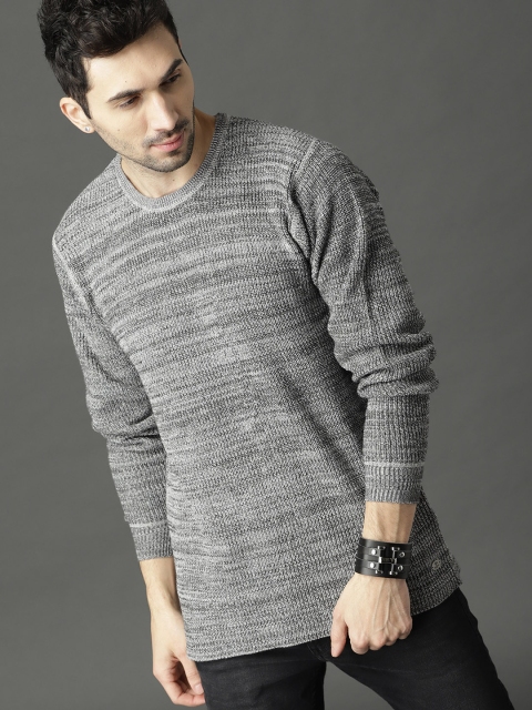 

Roadster Men Grey Melange Solid Pullover