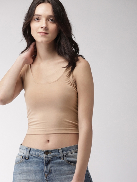 

FOREVER 21 Women Nude-Coloured Solid Crop Top