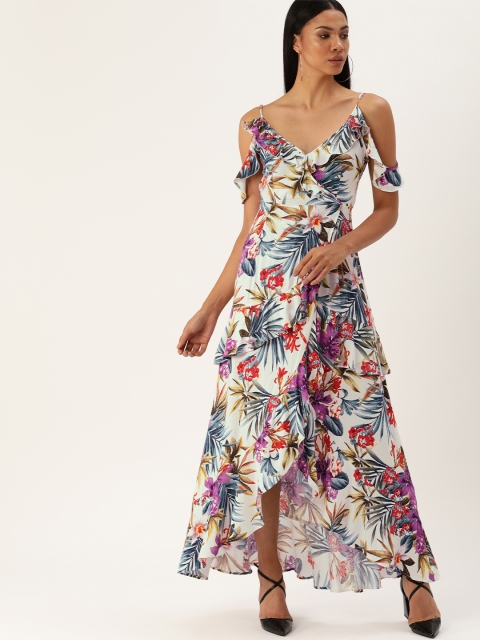 

FOREVER 21 Women White & Purple Printed Maxi Dress
