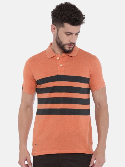

Sports52 wear Men Orange & Black Striped Polo Collar T-shirt