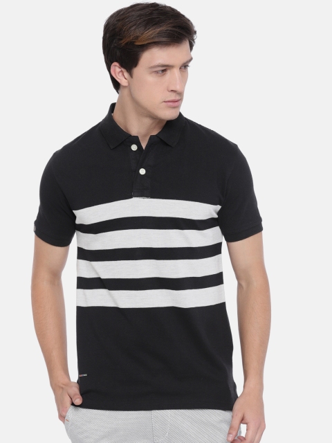 

Sports52 wear Men Black & White Striped Polo Collar T-shirt