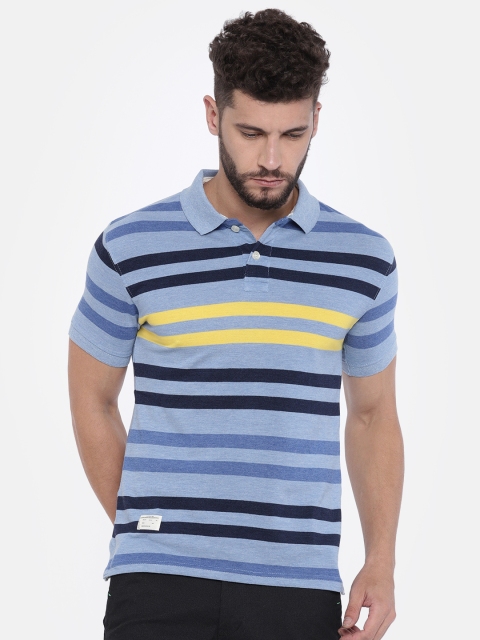 

Sports52 wear Men Blue Striped Polo Collar T-shirt