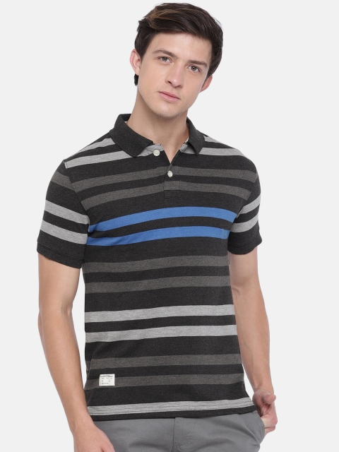 

Sports52 wear Men Grey & Black Striped Polo Collar T-shirt