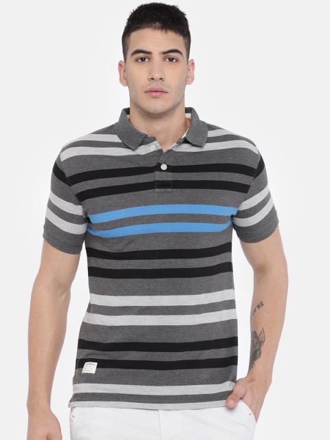 

Sports52 wear Men Grey Striped Polo Collar T-shirt
