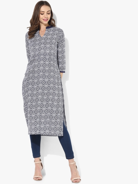 

Sangria Women Navy Blue & White Printed Straight Kurta