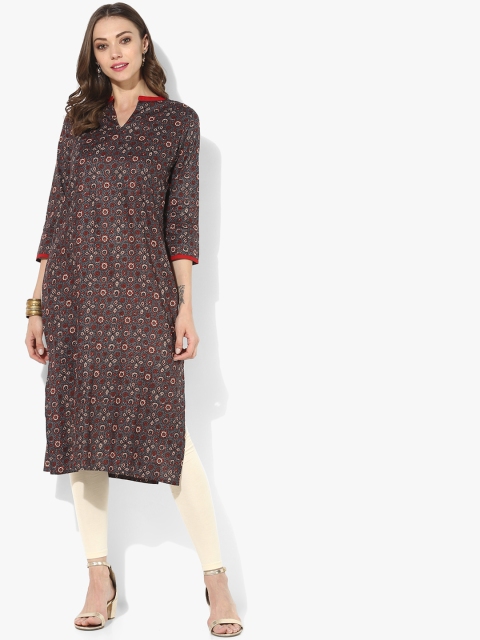

Sangria Women Grey & Red Printed Straight Kurta