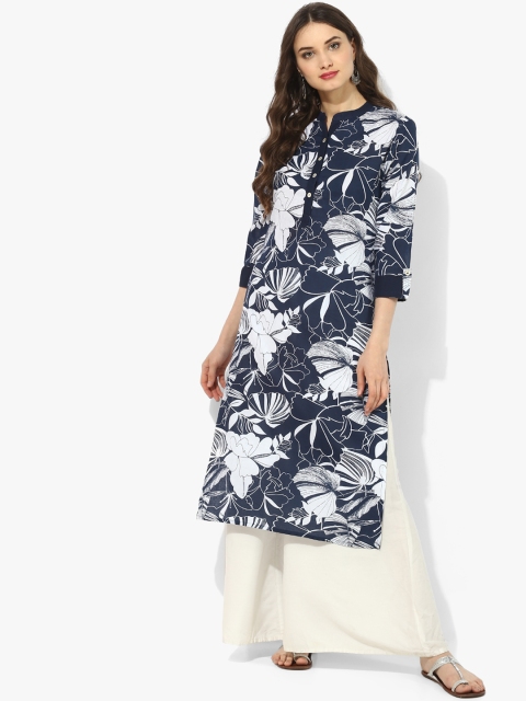 

Sangria Women Navy Blue Printed Straight Kurta