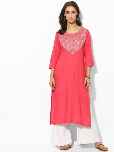 

Sangria Women Pink Embroidered Straight Kurta