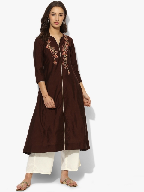 

Sangria Women Brown Embroidered A-Line Kurta