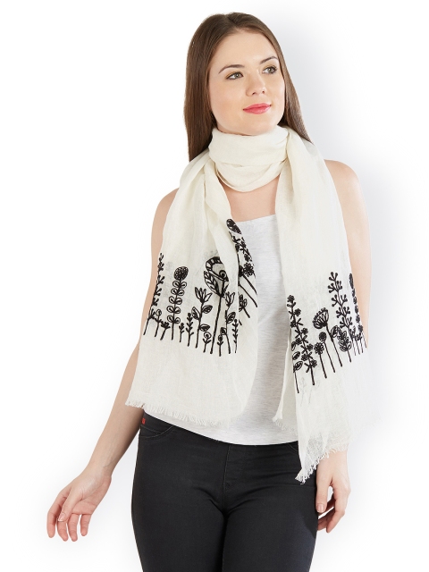 

Vozaf Women White & Black Embroidered Stole
