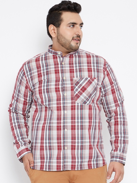 

bigbanana Plus Size Men Red White Regular Fit Checked Casual Shirt