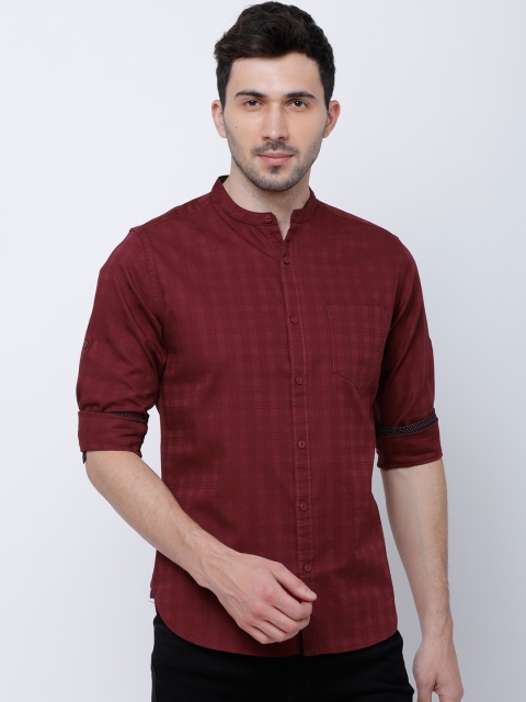 

LOCOMOTIVE Men Maroon Slim Fit Checked Casual Shirt