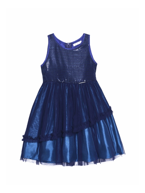 

CACA CINA Girls Navy Blue Solid Fit and Flare Dress
