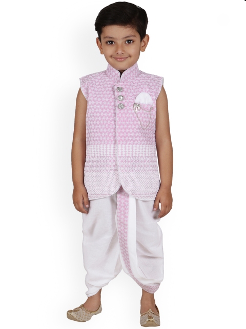 

Aj DEZInES Boys Pink & White Printed Coat with Dhoti Pants