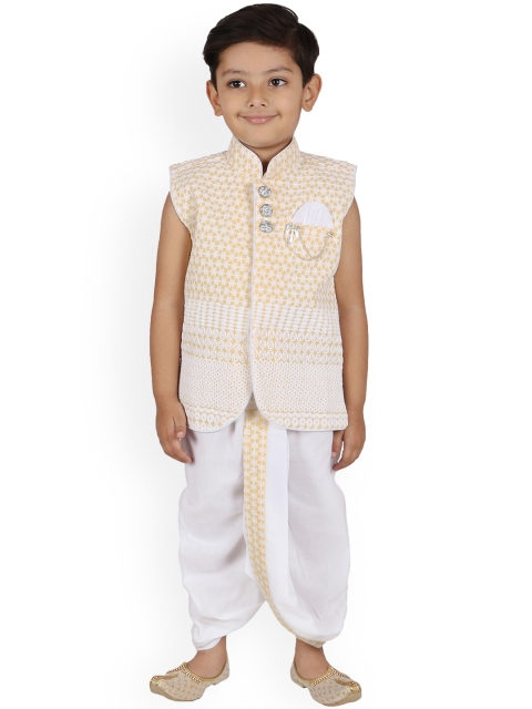 

Aj DEZInES Boys Yellow & White Printed Coat with Dhoti Pants