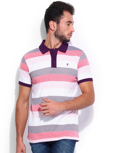 

IZOD Men Purple & Pink Striped Polo T-shirt