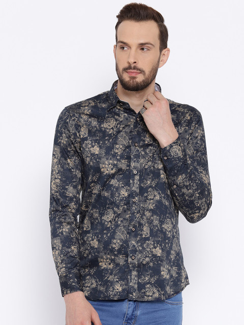 

Duke Men Navy Blue & Beige Regular Fit Printed Casual Shirt