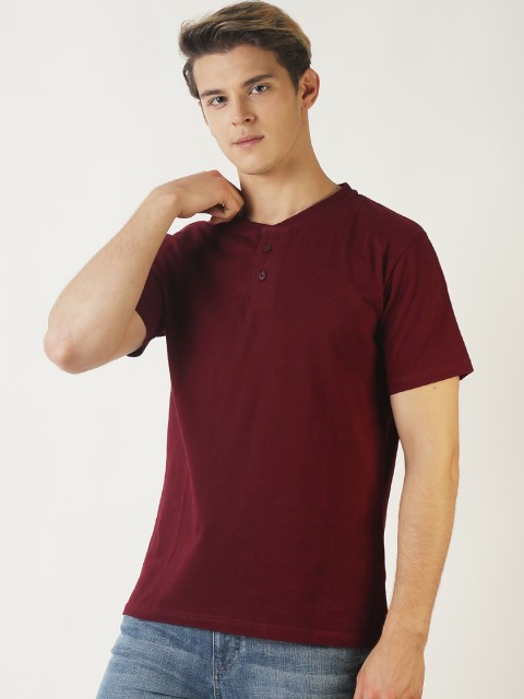 

Blue Saint Men Maroon Solid Henley Neck T-shirt