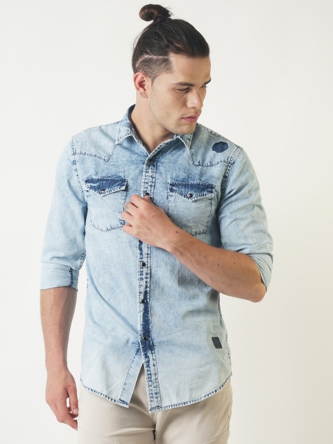 

Blue Saint Men Blue Regular Fit Self Design Denim Casual Shirt