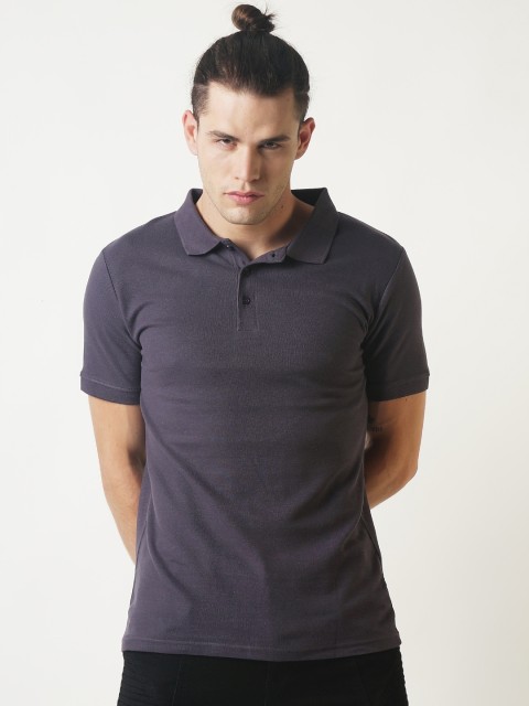 

Blue Saint Men Charcoal Solid Polo Collar T-shirt