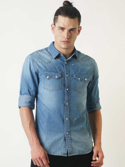 

Blue Saint Men Blue Slim Fit Faded Casual Denim Shirt