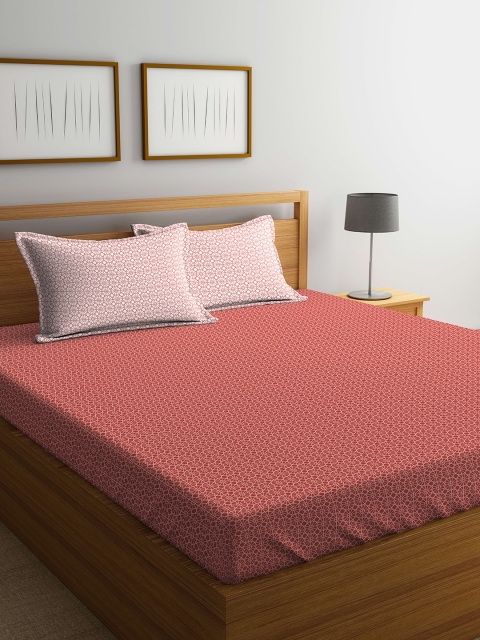 

Portico New York Rust & White Geometric Flat 144 TC Cotton 1 King Bedsheet with 2 Pillow Covers