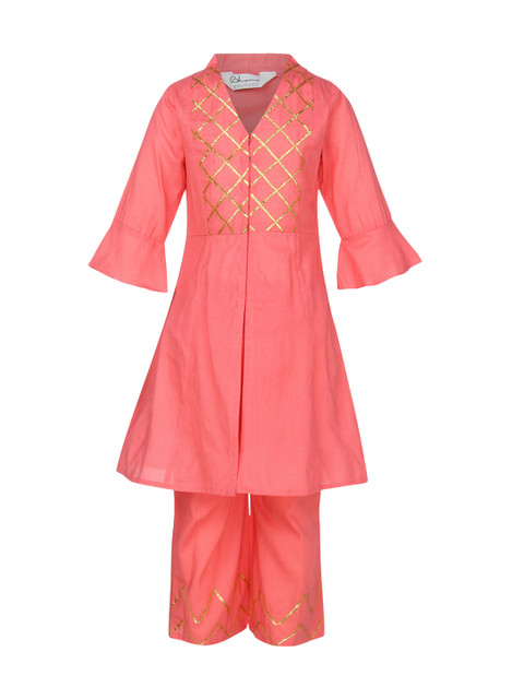

Bitiya by Bhama Girls Peach-Coloured Yoke Design Kurta with Palazzos