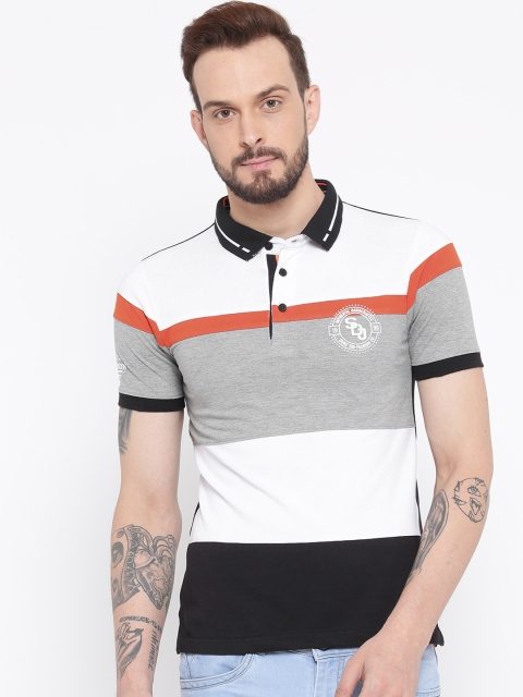 

Duke Men Black & White Colourblocked Polo Collar T-shirt