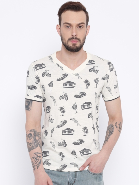 

Duke Men Off-White Printed V-Neck T-shirt
