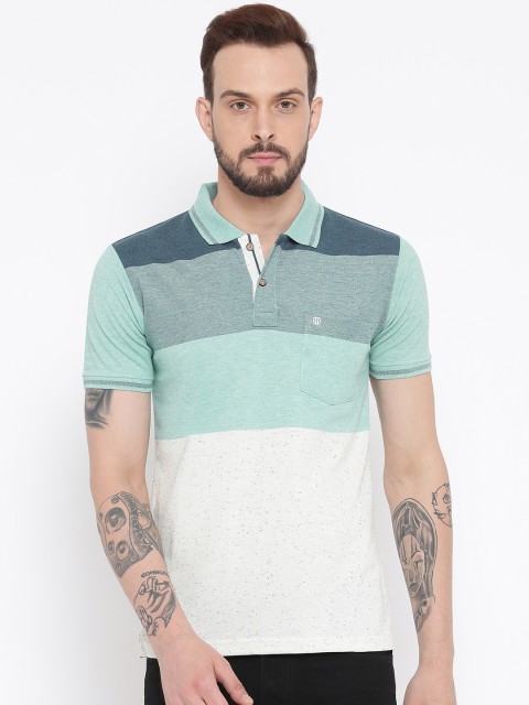 

Duke Men Green & White Colourblocked Polo Collar T-shirt