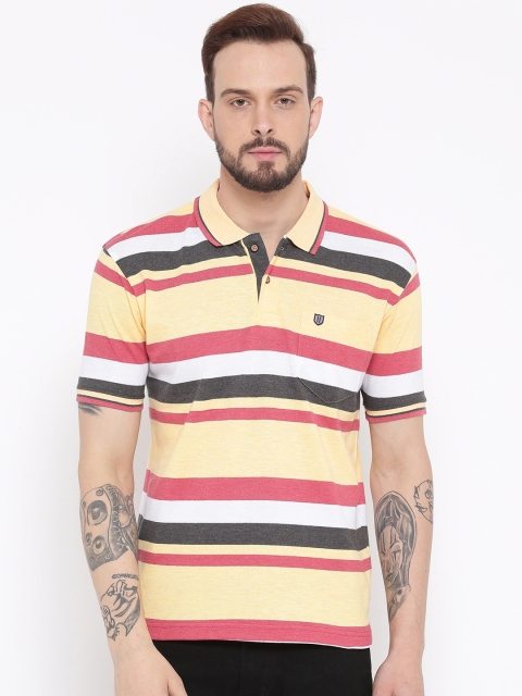 

Duke Men Yellow & Pink Striped Round Neck T-shirt