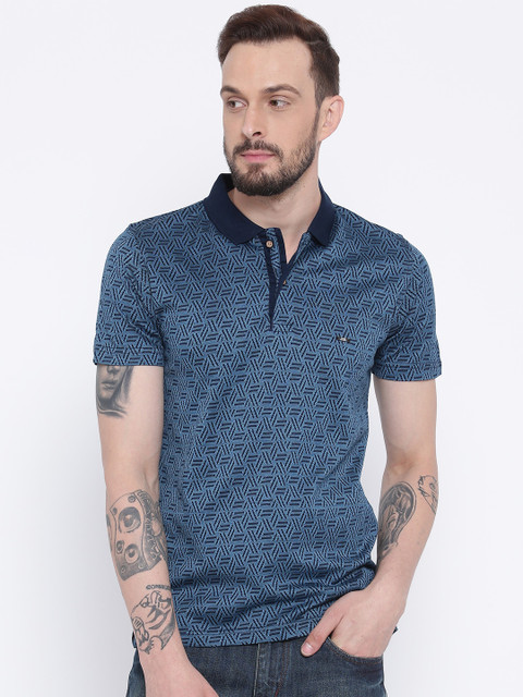 

Duke Men Navy Blue Printed Polo Collar T-shirt