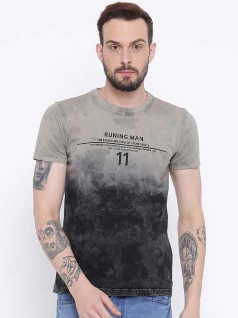 

Duke Men Grey & Black Printed Round Neck T-shirt